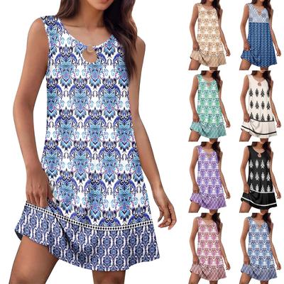 Women's Summer Fashion Tank Dress A-Line Sleeveless Casual Floral/Solid Pocket Dress