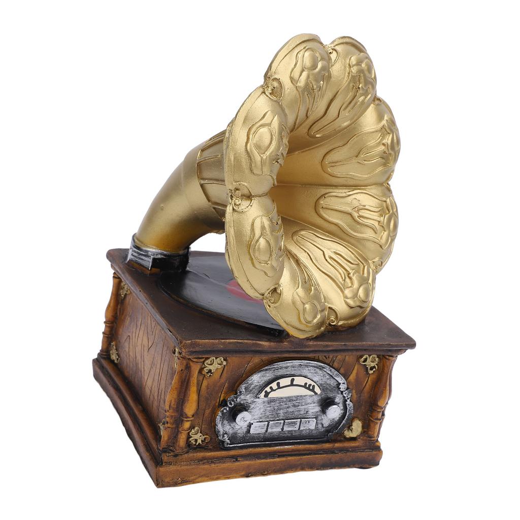 Modell Fonograf Retro Grammofon Skivspelare Harts Prydnad Dekoration Fotorekvisita Guld
