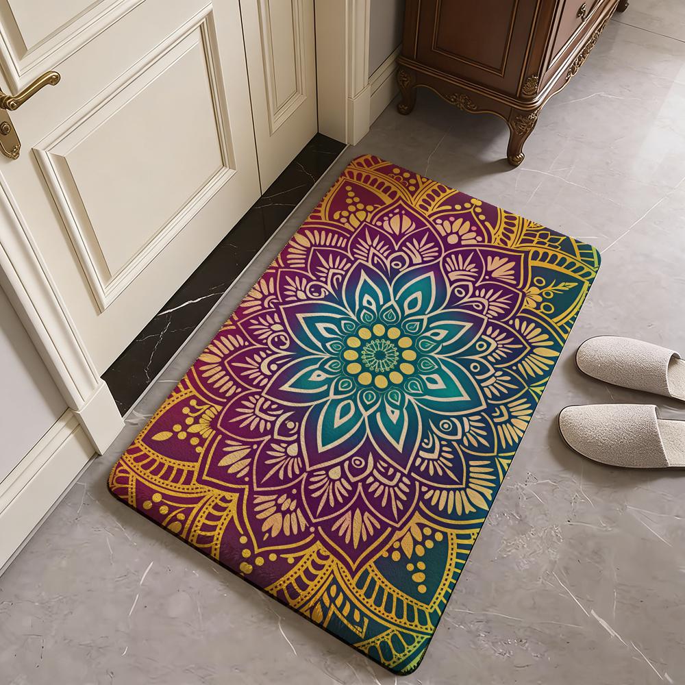 Colorful Mandala Boho Floor Mat Flannel Door Mat Non-Slip Absorbent Washable Indoor Home Rug