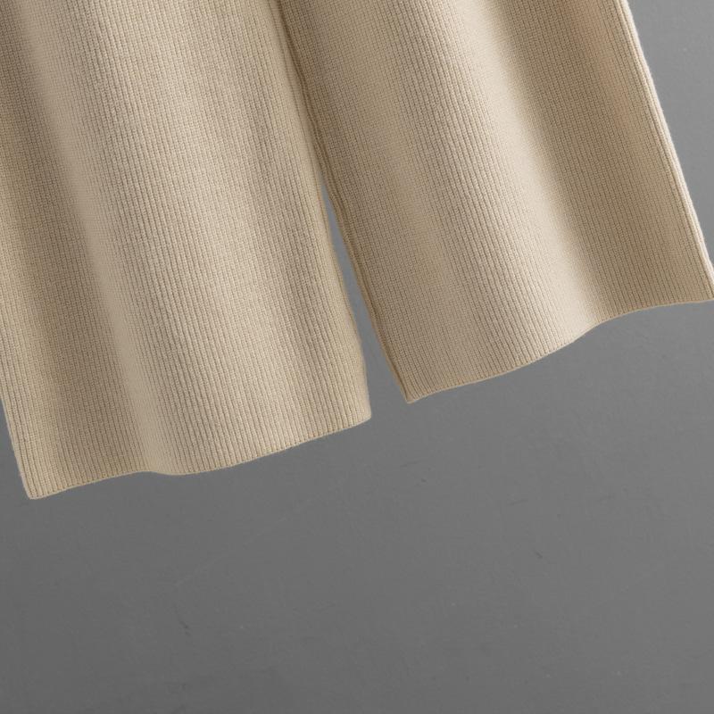 HNXC Winter Thick Sweater Set for Women, Loose Knitted Long-sleeved Round-neck Fashionable Wide-leg Pants Two-piece Set for Women