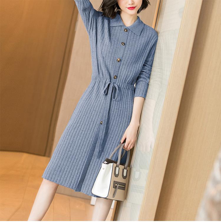 Autumn Knitted Dresses, Waist-length Skirts, Thin, Light, Mature Temperament, Mid-length Knitwear