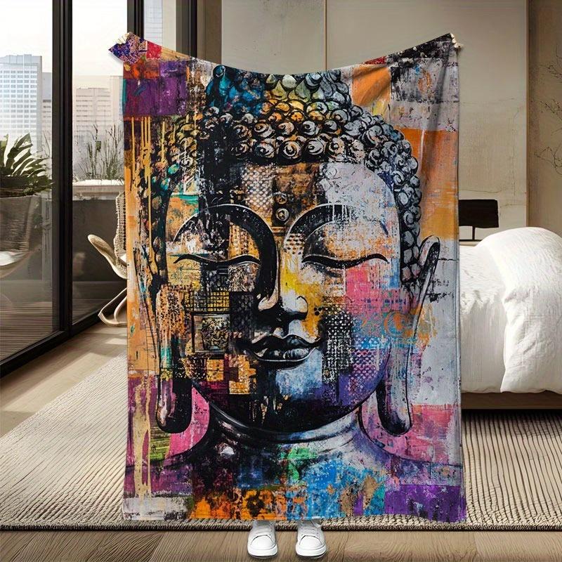 Textilien Unisex Painted Buddha Head Design Flannel Printed Blanket Suitable For All Seasons Suitable For Living Room Office Sofa And Travel
