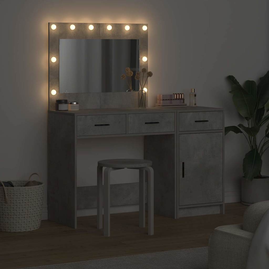 Makeup Table with Mirror Lighting 2 pcs Grey Particleboard