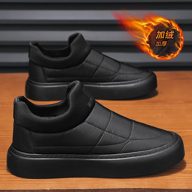 Men's Shoes Winter Velvet Warm Waterproof Down Shoes Men's Lightweight Soft-soled Black Cotton Shoes