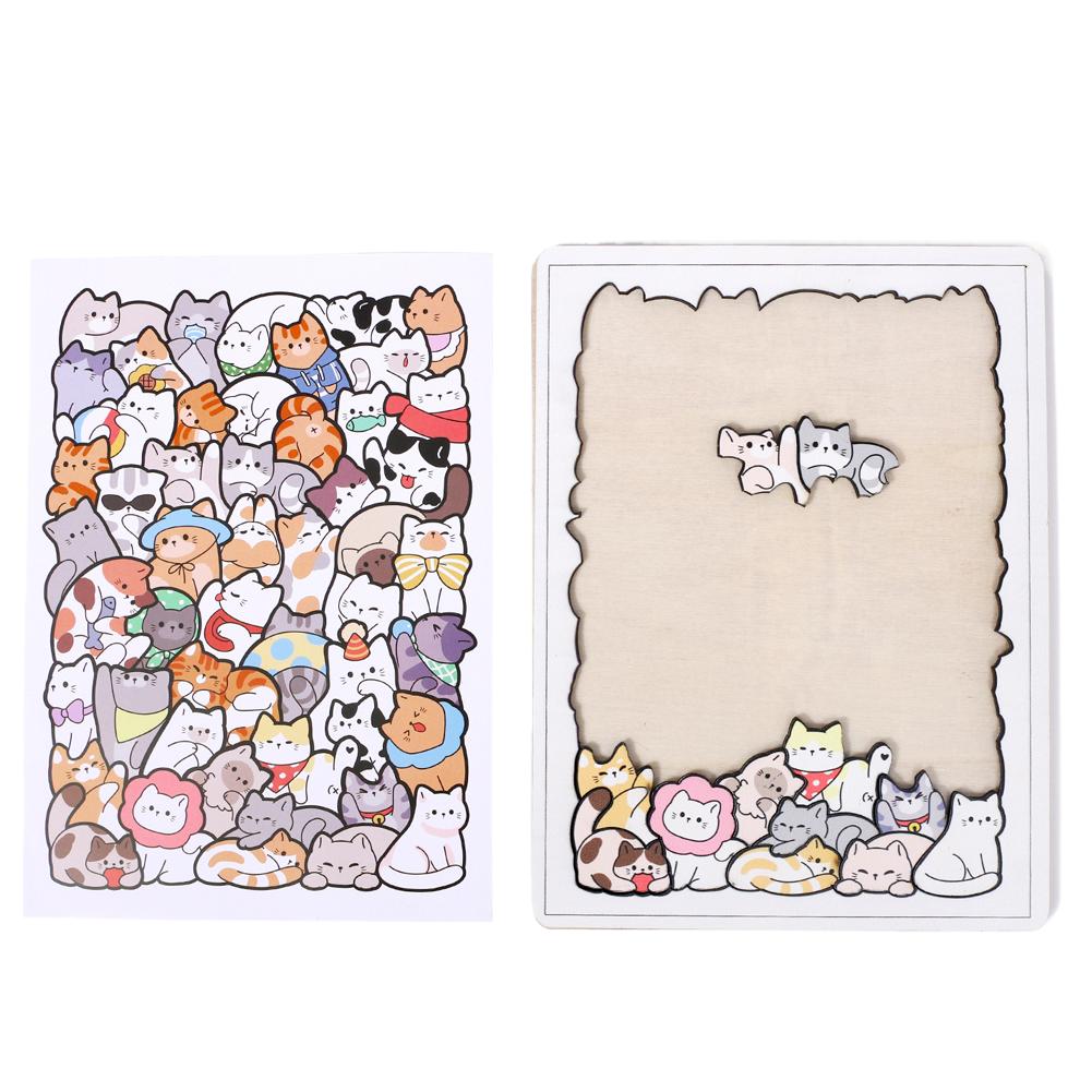 50pcs Wooden Cat Puzzles Animal Wooden Puzzle Stacking Toys Educational Puzzle For Kid Boys Girls Gifts Decoration Painting