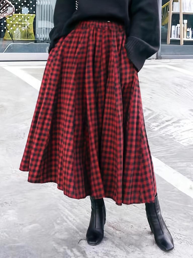 High-End Retro Plaid A-Line Skirt - Elegant, Versatile & Comfortable Slim Fit