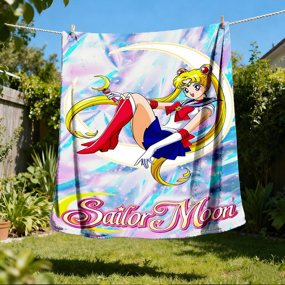 1pc Sailor Moon Outdoor Blanket Lightweight Flannel Throw For Travel, Camping, Livingroom, Couch, Chair Soft