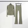 LU Womens Hooded Jacket Flared Pants Set Define Slim Fit Yoga Activewear
