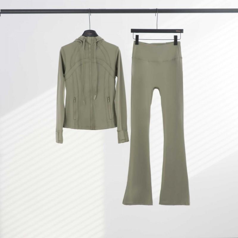 LU Womens Hooded Jacket Flared Pants Set Define Slim Fit Yoga Activewear