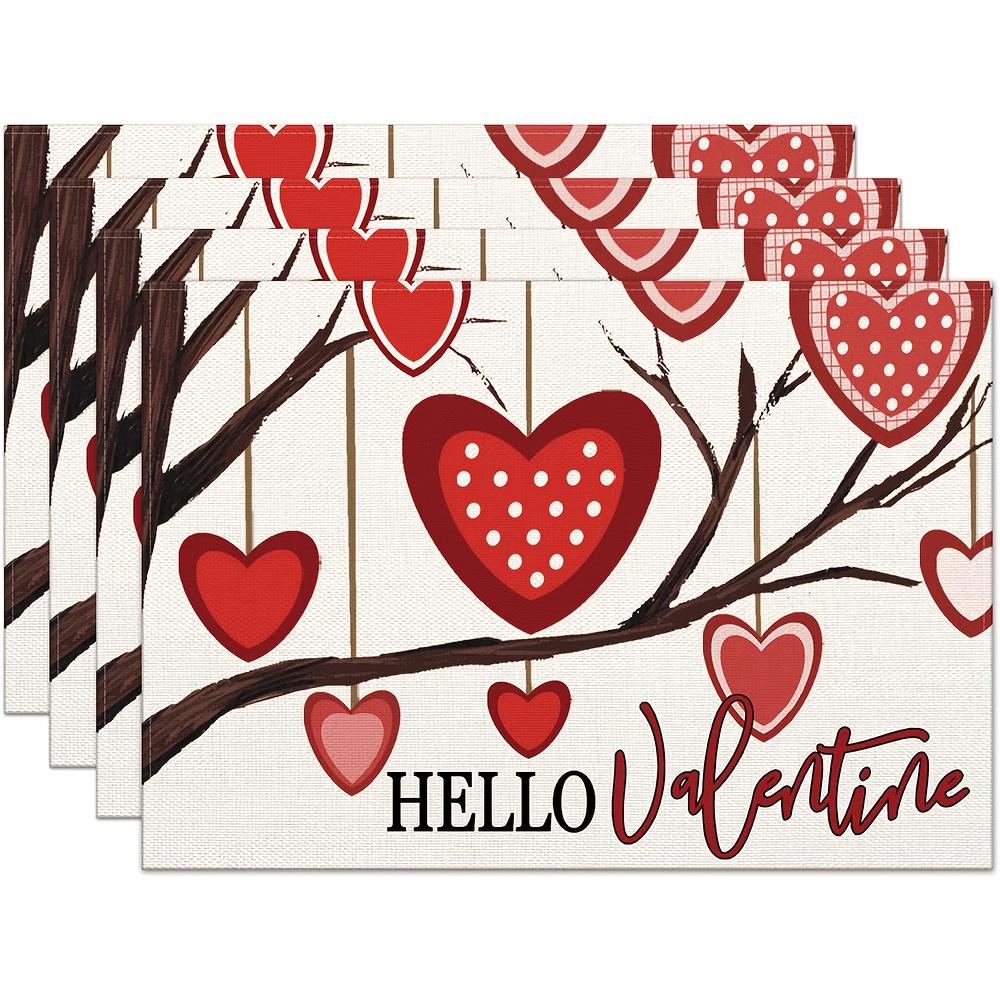

4pcs Valentine S Day Heart Tree Design Placemats, 12x18 Inch Rectangular Heat-Resistant Polyester Table Mats, Hand Wash Only, fo 30x45cm-4PC