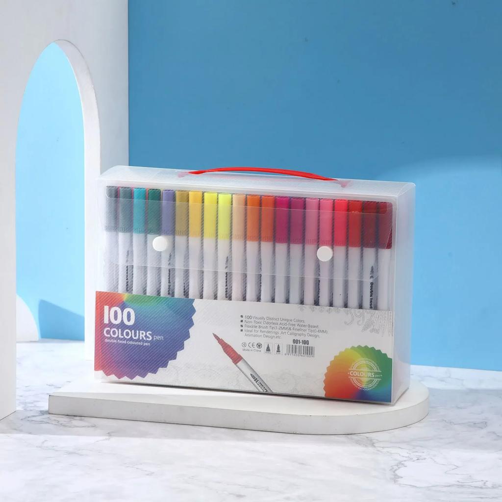 12/24/100/120 Colors Felt Tip Drawing Watercolor Art Markers Pen Dual Brush Fineliner Colouring Pen Set for Calligraphy Painting