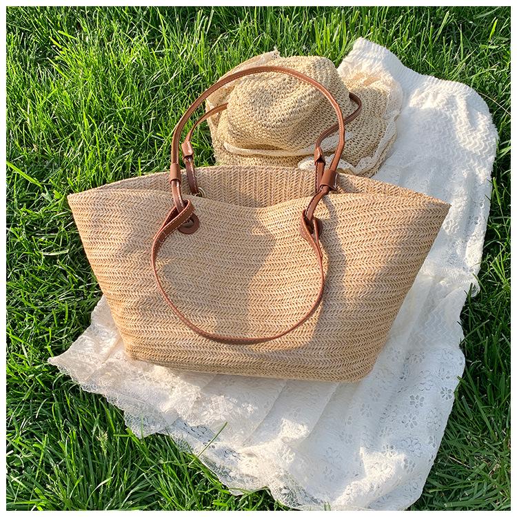 2024 Summer Women's Large Woven Straw Tote Bag for Beach and Vacation