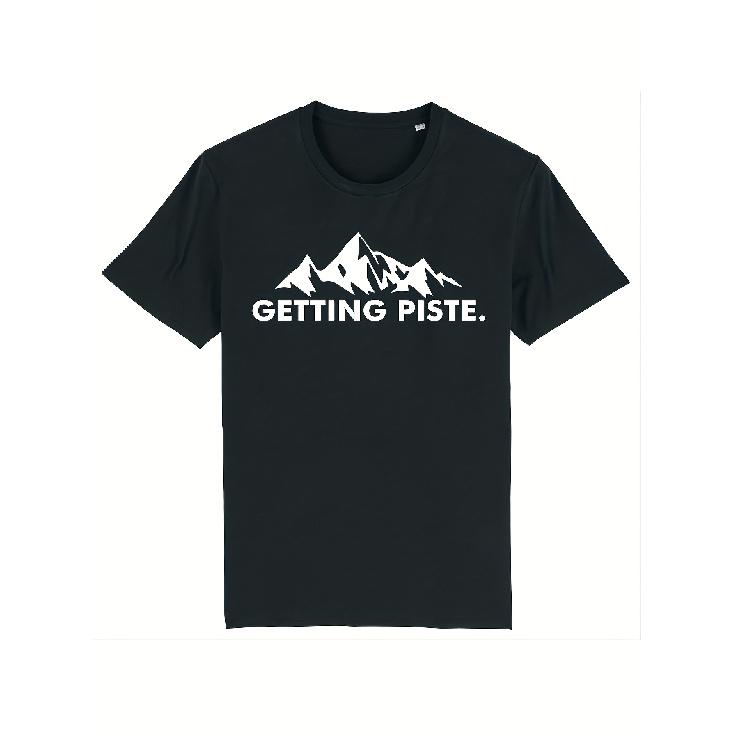 Men S Black Ski & Snowboard Graphic T-Shirt - Getting Piste-Apres Ski Design with Mountain Print - All-Season Casual Streetwear for Skiing, S чёрный