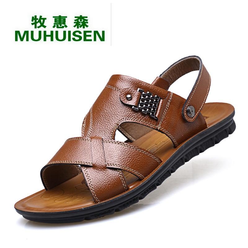 New 2025 summer men's sandals leather casual beach shoes men wear the first layer of cowhide cool slippers men's dual-use