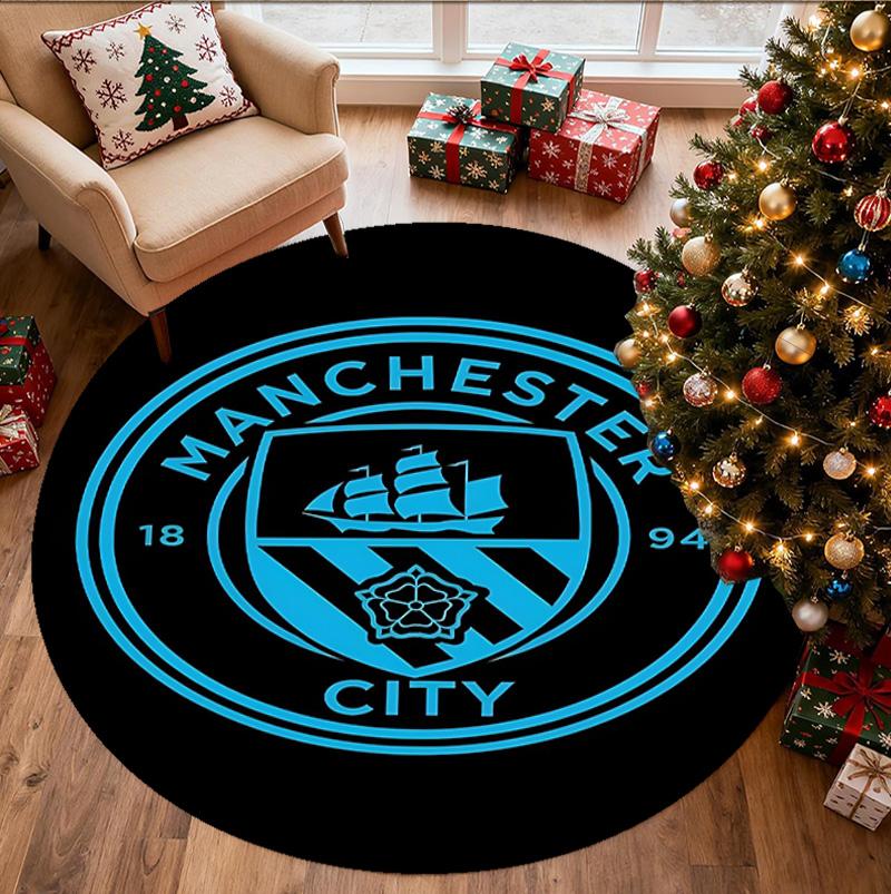 Football team City FC Pattern Round Rug, Indoor/Outdoor Mat, for Picnic, Gameroom, Bedroom, Office, Living Room, Home Decor Carpet, Birthday Gift