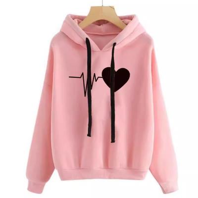 2025 Autumn and Winter Loose Casual Print Heartbeat Hooded Sweater Jacket