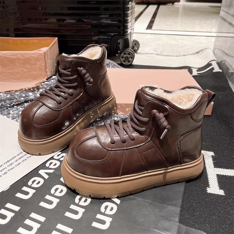 

Women s fur one thick bottom winter lightweight warm snow boots non-slip wear-resistant casual sneakers big head high-top cotton boots 41 шоколадний
