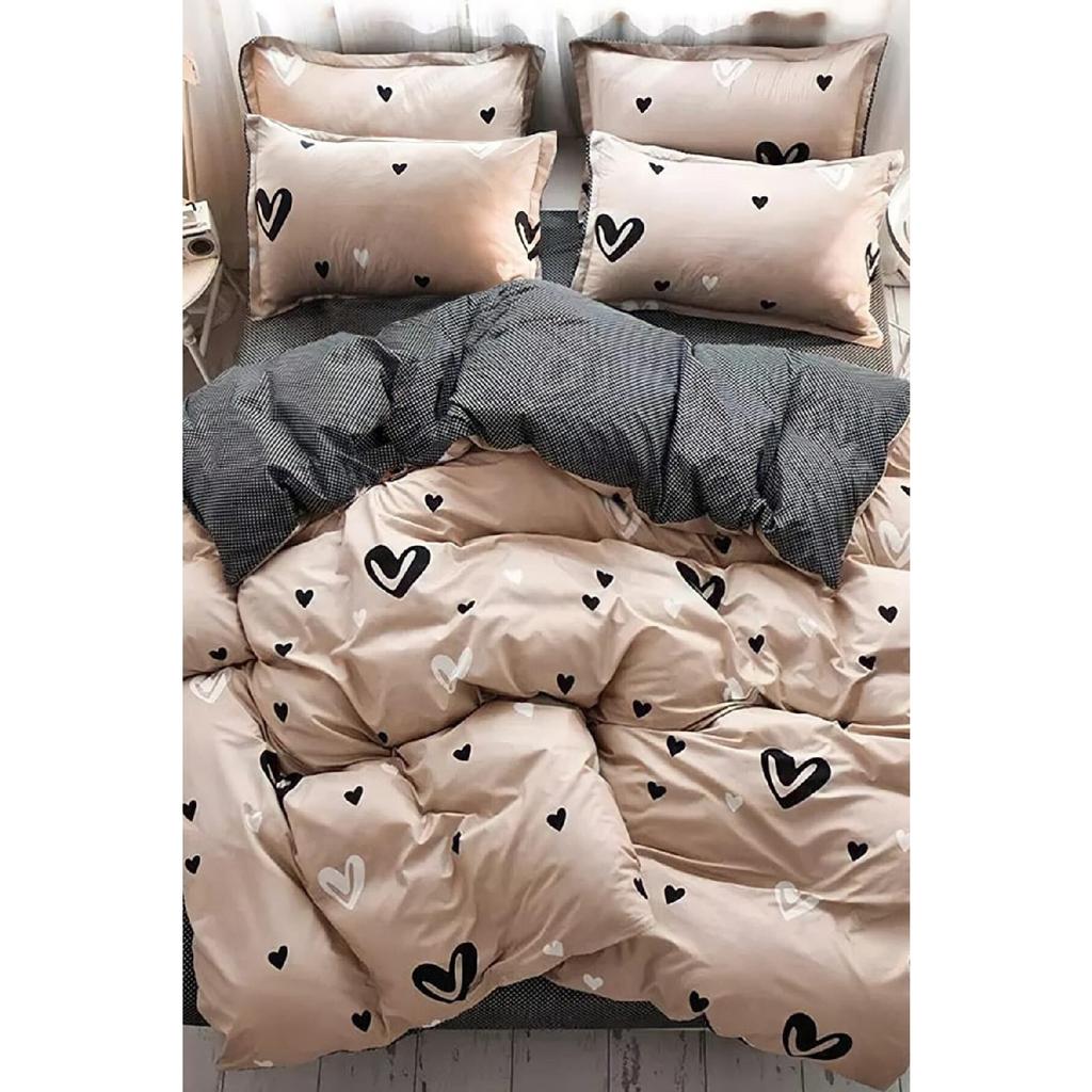 Doppelseitiges Doppelbettbezug-Set mit elastischem Laken