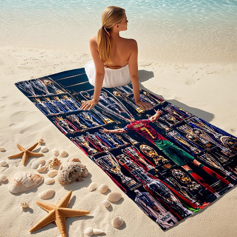 Cristiano Ronaldo Legendary Football Trophy Collection Beach Towel Beach Portable For Travel Seaside Swim Quickdrying Swim Towel Printing Beach Comfor