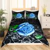 Blue Rose King Queen Bedding Set Romantic Floral Duvet Cover Abstract Water Ripples Flower Comforter Cover Polyester Quilt Cover