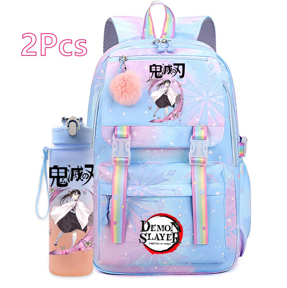 2Pcs/set Cute K-Pop Demon Hunters Printed Backpack with 750Ml Water Bottler for Teenager Student Girl Boy Large Capacity Waterproof Bookbag Travel Bag