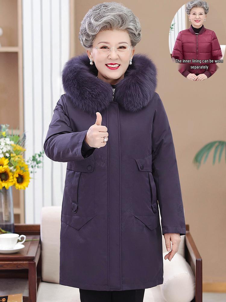 Ny damdunjacka i mellankängd med avtagbart foder: Snygg vinterkappa över knäna för medelålders och äldre