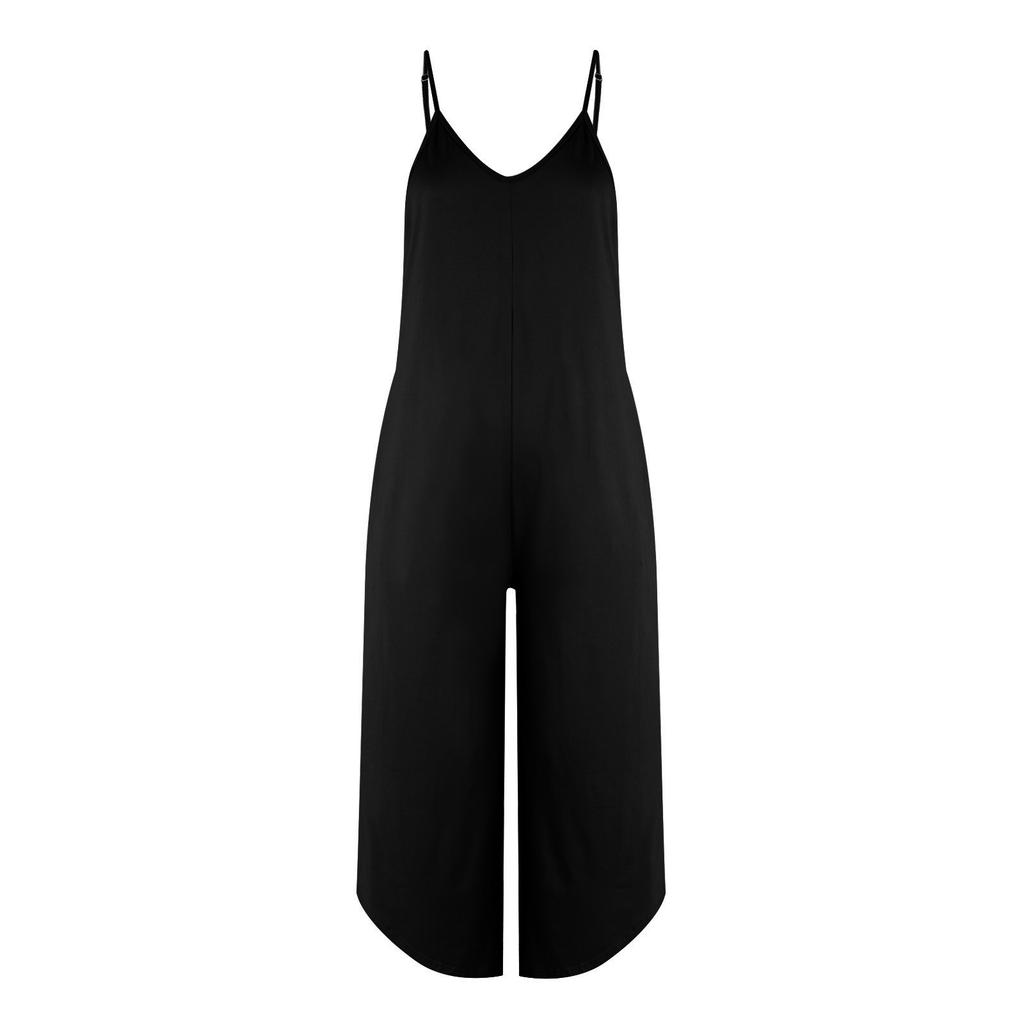 Women's Backless Suspender Double Pocket Side Slit Jumpsuit