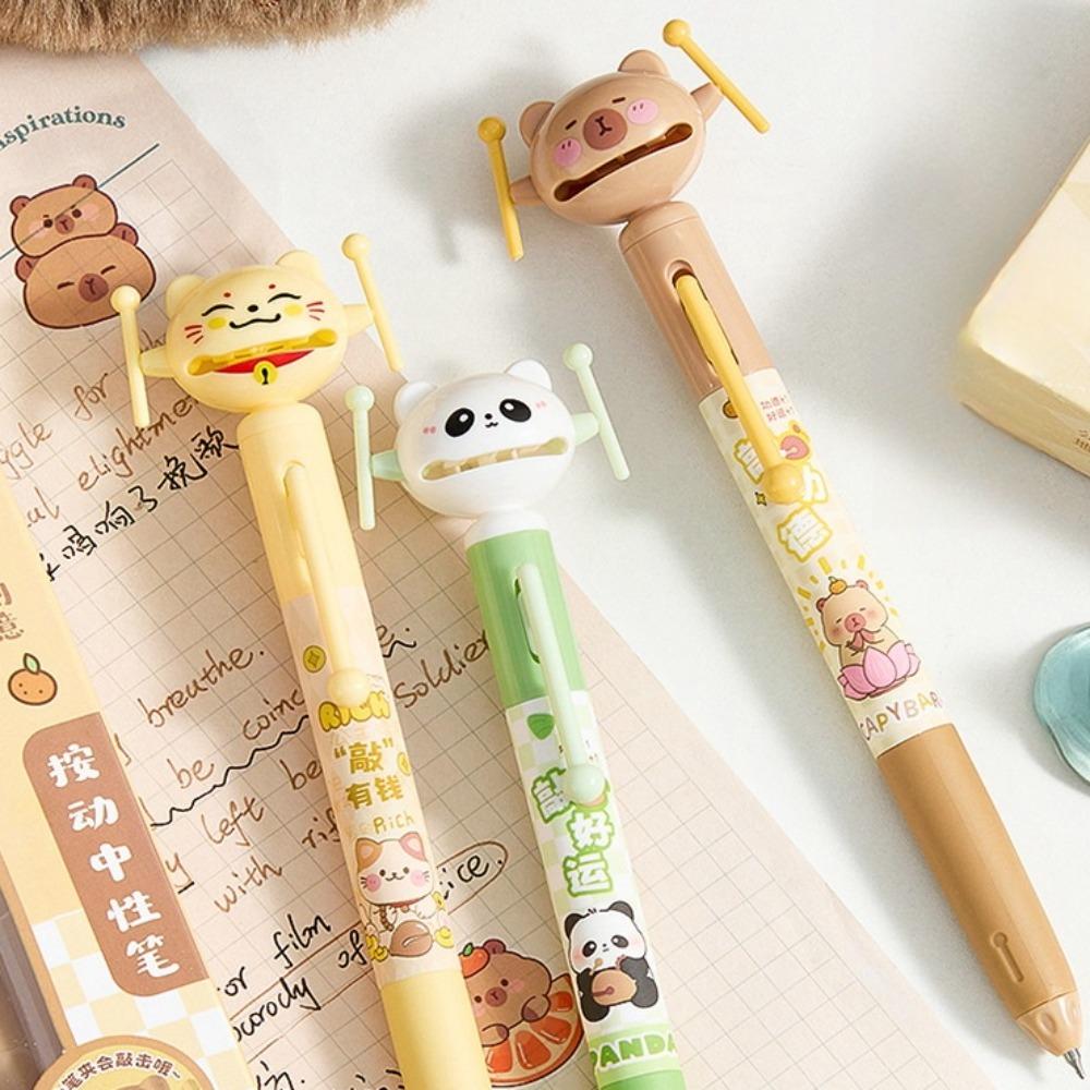 

3pcs/set Maneki-neko Capybara Gel Pen Good Looking Wooden Fish Fortune Cat Pen School Office 3pcs All