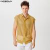 INCERUN Men Summer V Neck Sleeveless Hollow Tank Tops See Through Mesh Vest