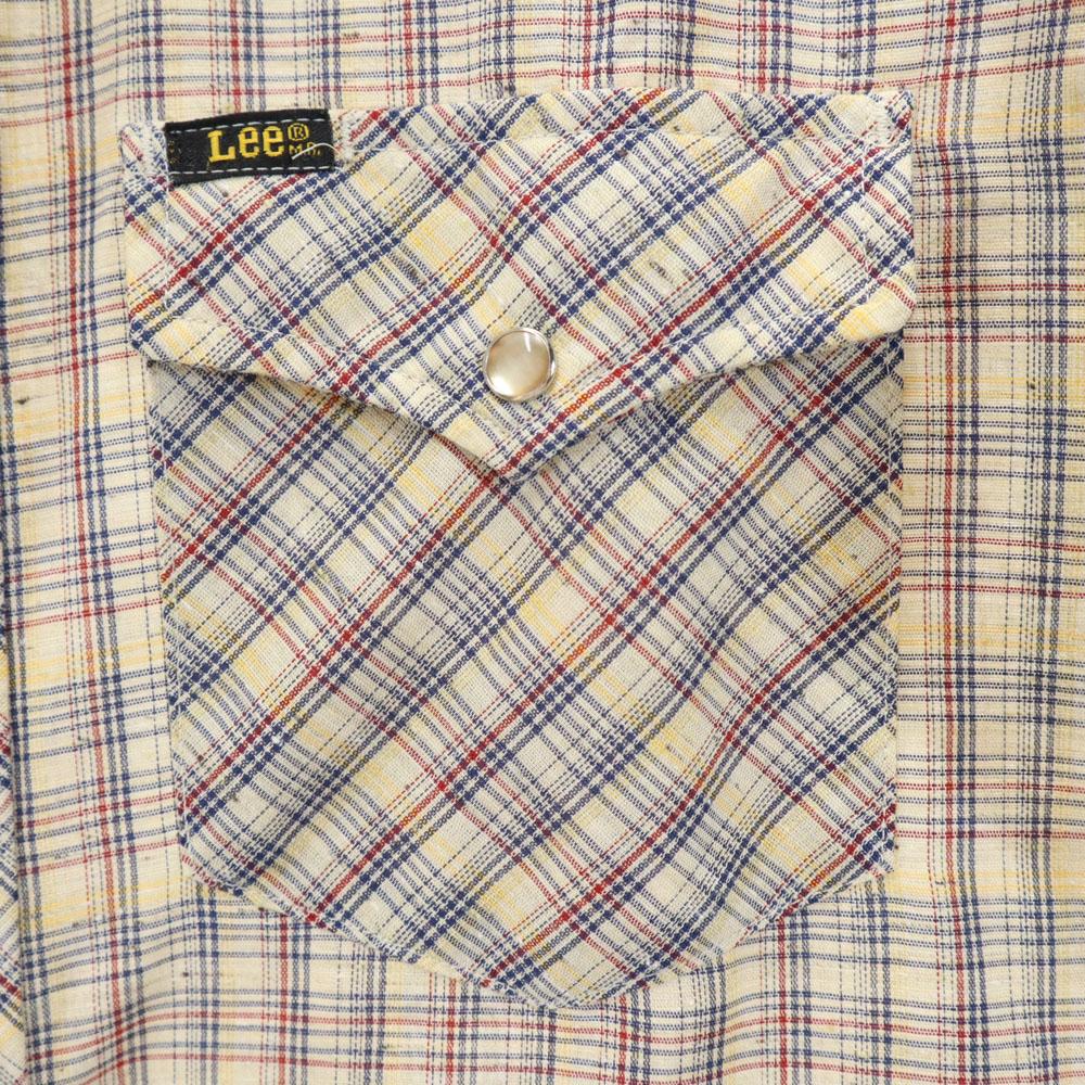 Lee 80s Made In USA Vintage Check Long Sleeve Western Shirt Beige Men's Used
