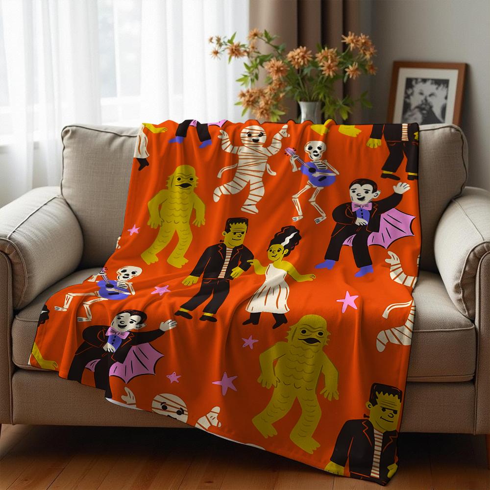 Retro Multicolor Star Cartoon Anime Print Flannel Blanket Soft Warm Throw for Kids Bedroom Sofa Christmas Office Car