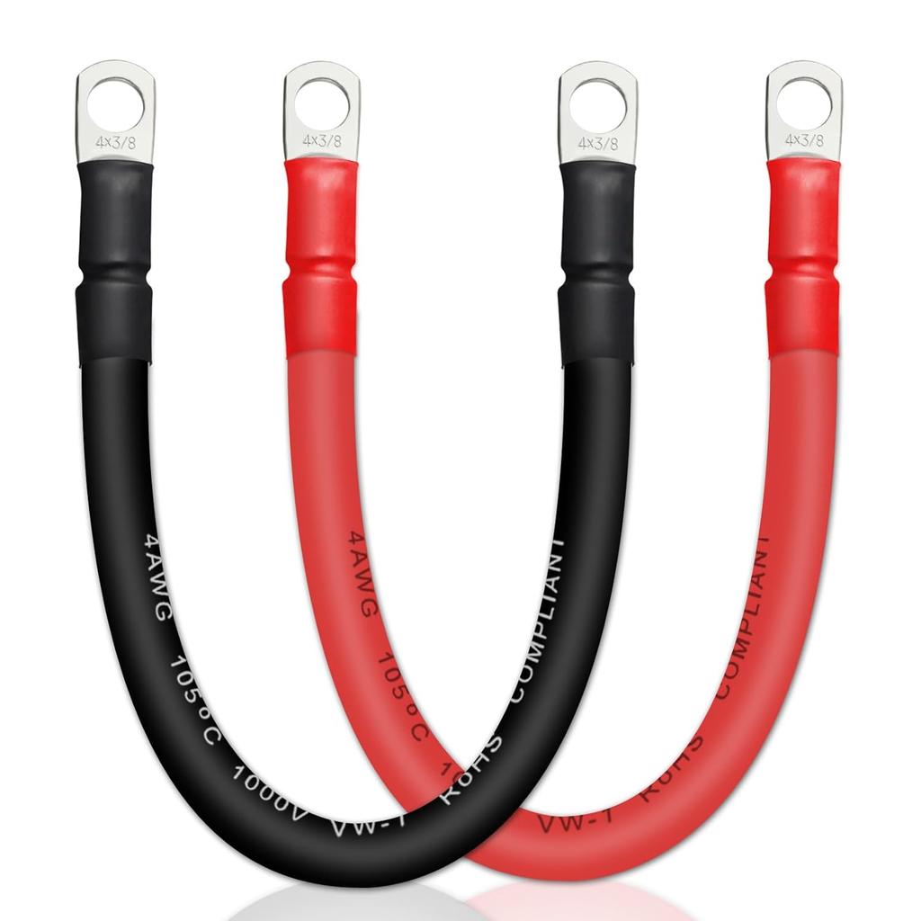 4 AWG Battery Cable with 5/16 Inch Terminals, Copper Battery Inverter Cables for Car RV Automotive Solar, 1FT(2 Pack)