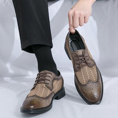 Fashion Fashion Brand Men's Hollow Lace Up Business Pointed Leather Shoes Summer Men's Breathable and Comfortable Casual Oxford Shoes