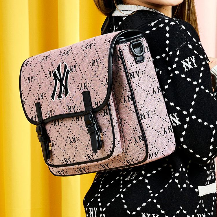 New MLB Polyester With Artificial Leather With Nylon Backpack Shoulder Bag, Crossbody Bag Regular Women's Pink 7ACRMD13N-50PKS