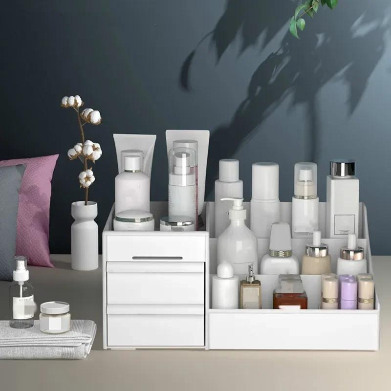 Caja de Almacenamiento Organizadora de Cosméticos Tocador Escritorio Estante de Almacenamiento de Plástico Simple y de Gran Capacidad Almacenamiento de Productos para el Cuidado de la Piel