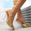 Women's Sandals Gold Sandals Fashion High Heel Sandals Strap Women's Shoes High Heels Lace Up Alien Heel Women's Shoes