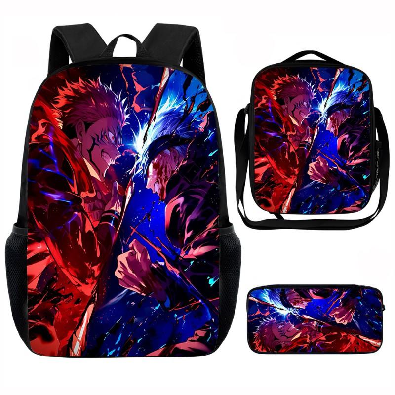 Set Zaino Scolastico Cartone Animato Anime Bambini Leggero Ergonomico Borsa a Spalla Doppia Con Portapranzo Astuccio Tessuto Oxford