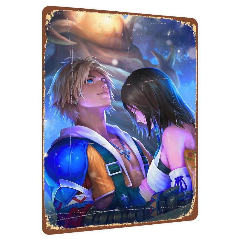 

Final Fantasy Tidus and Yuna Metal Wall Art Decorative Painting for Home Living Room Game Room Decoration 20x30cm（7.8x11.8inch）
