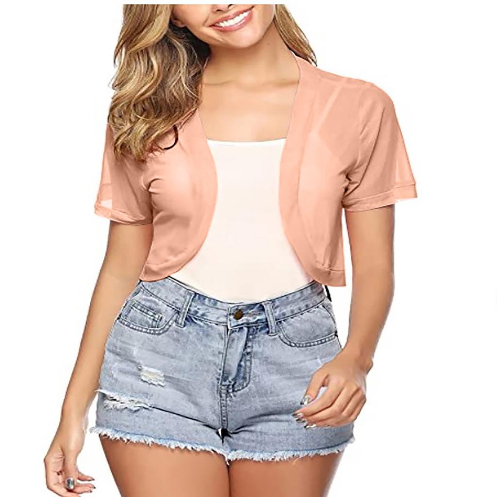 Women's Sheer Chiffon Bolero Jacket Short Sleeve Open Front Lightweight Shrug Cover Up for Casual and Formal Wear