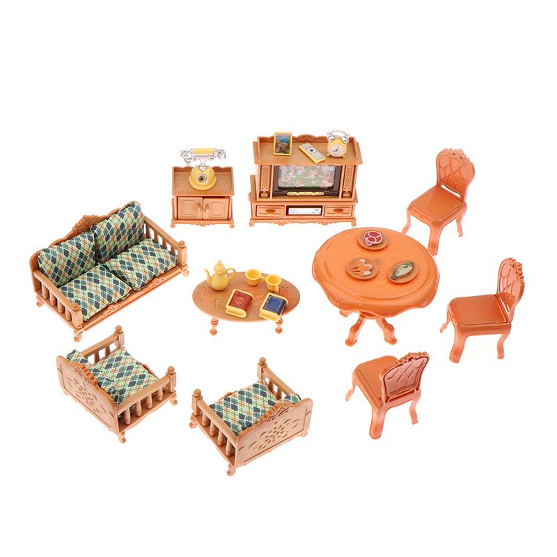 1:12 Dollhouse Miniature Dining Table Chair Sofa Tea Table Tv Cabinet Set Model Doll Furniture Decor Micro Scene Prop Toy