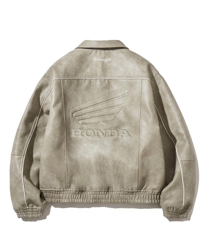 Phyps Motorcycle Engineered Leather Piping Motorcycle Jacket Beige