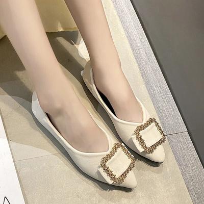 Scarpe da donna Bocca bassa Scarpe basse da donna Moda Berretto con bottoni quadrati Scarpe basse Tacchi bassi piatti a punta sexy