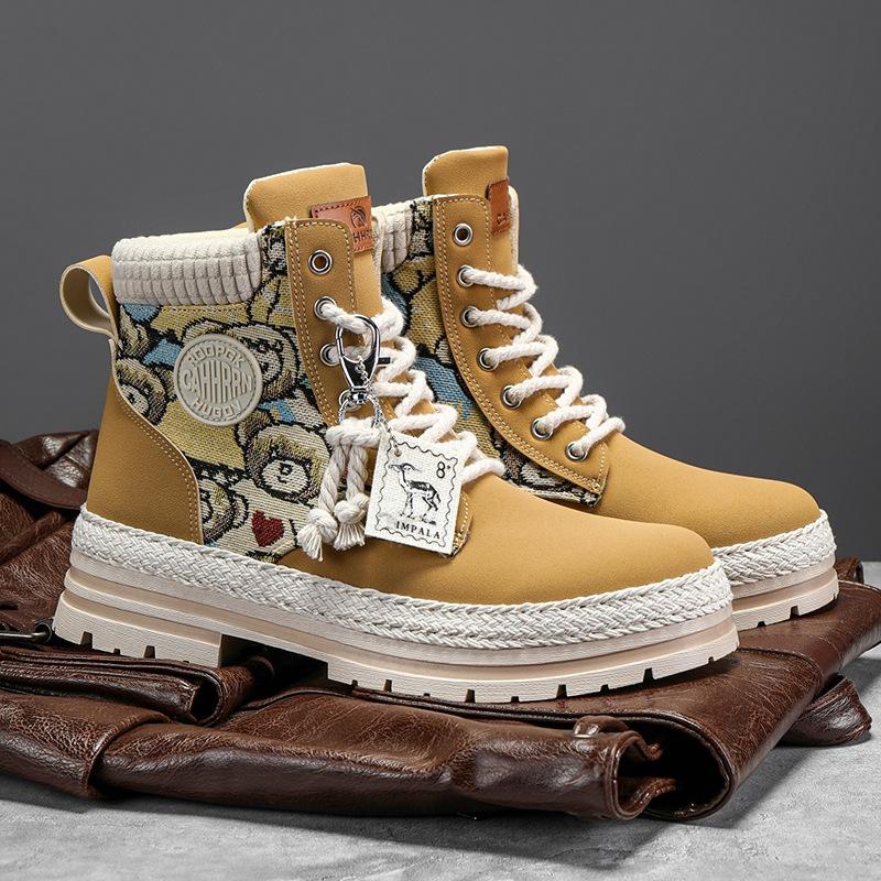 Men's boots autumn and winter high-top Martin boots men's locomotive tooling boots men's velvet leather boots increase height