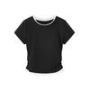 Summer Modal Black Slim-Fit Color-Block Pleated Two-Piece Look Top for Women