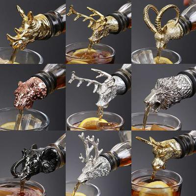 New Animal Wine Pourer Zinc Alloy Deer Elk Lion Bull Leopard Antelope Head Wine Stopper Drinks Bar Night Club Tools Accessories