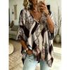 Camiseta de cuello en V de talla grande para mujer, top retro casual, con diseño estampado, moderna y versátil, lavable a máquina.