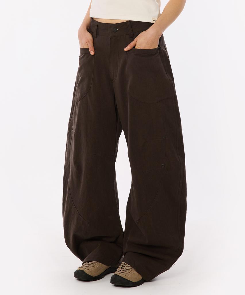 BOUNDARY Antique Bio-Washed Curved Cut Pants [Dark Brown]