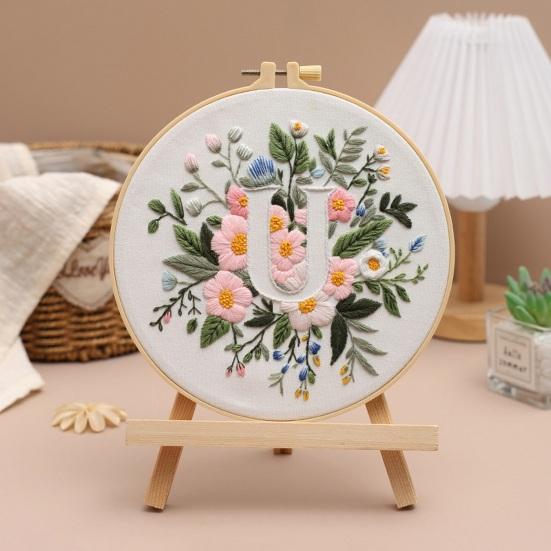 Floral Letter Embroidery Kit A To Z Embroidery Starter Kit with Hoop Fabric