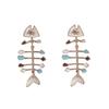 Ocean vacation style unique personality dripping alloy fish skeleton earrings niche versatile fashion simple women's models