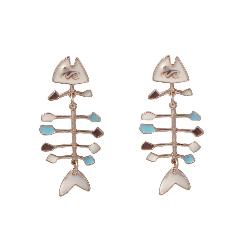Ocean vacation style unique personality dripping alloy fish skeleton earrings niche versatile fashion simple women's models